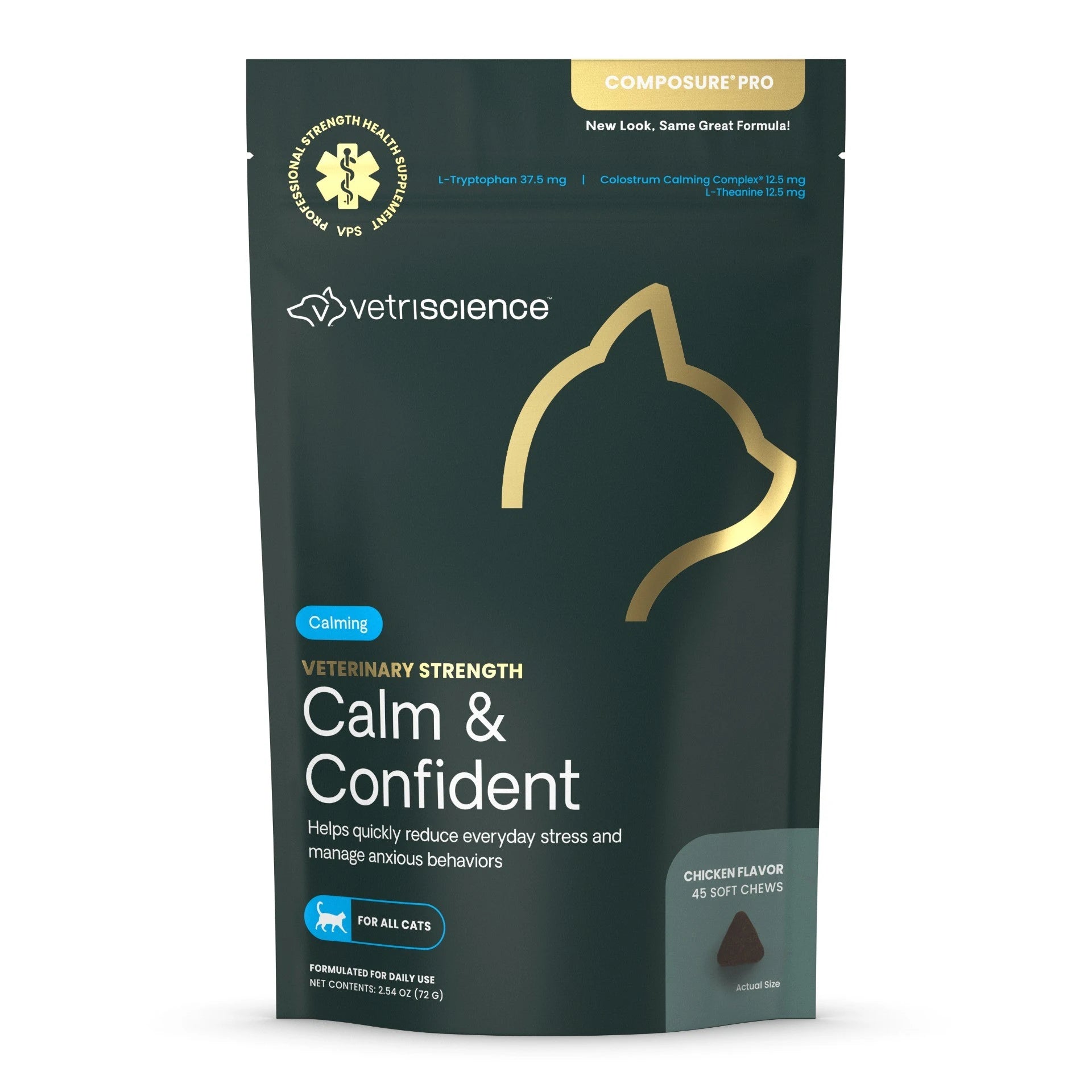 Vetriscience Composure Pro Calm and Confident bag of treats for cats on a white background