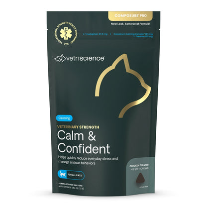 Vetriscience Composure Pro Calm and Confident bag of treats for cats on a white background