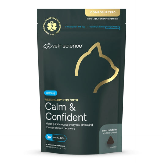 Vetriscience Composure Pro Calm and Confident bag of treats for cats on a white background