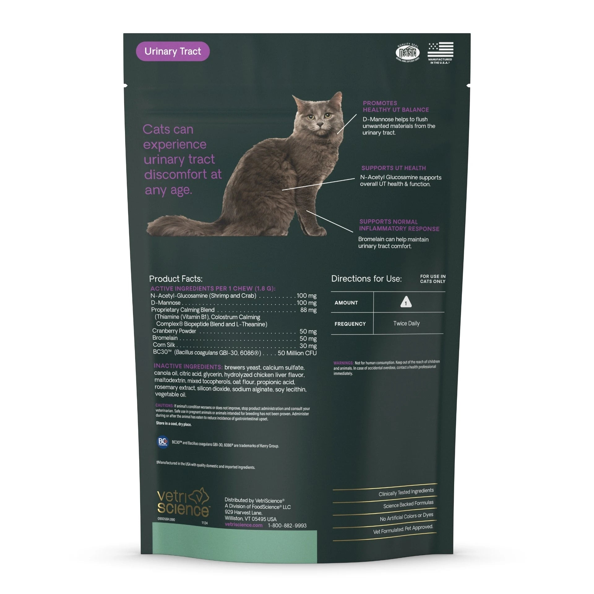Cat supplement package for urinary tract health on a white background