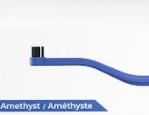 Blue cat toothbrush with a black end on a white background, labeled 'Amethyst'.