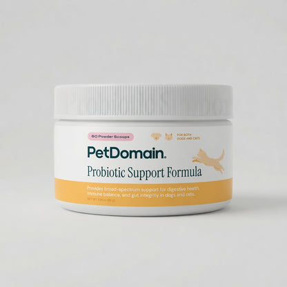 PetDomain Probiotic Support Formula powder jar for dogs and cats, 60 powder scoops