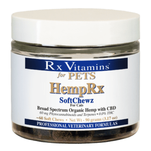 A jar of HempRx Soft Chewz for Cats CBD treats for cats and small dogs