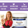 Dr. Angie Krause, holistic veterinarian, with a cat and jar of HempRx Soft Chewz with list of benefits of CBD treats for cats